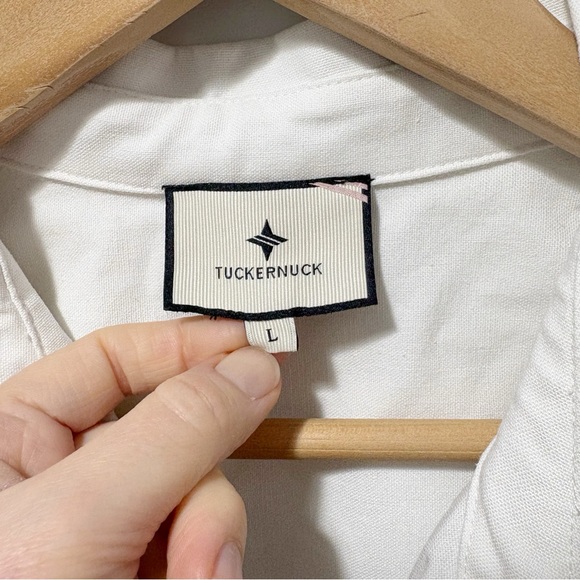 Tuckernuck White Linen Blend Sleeveless Top Vest Waistcoat Size Large Buttons Up - Picture 5 of 11